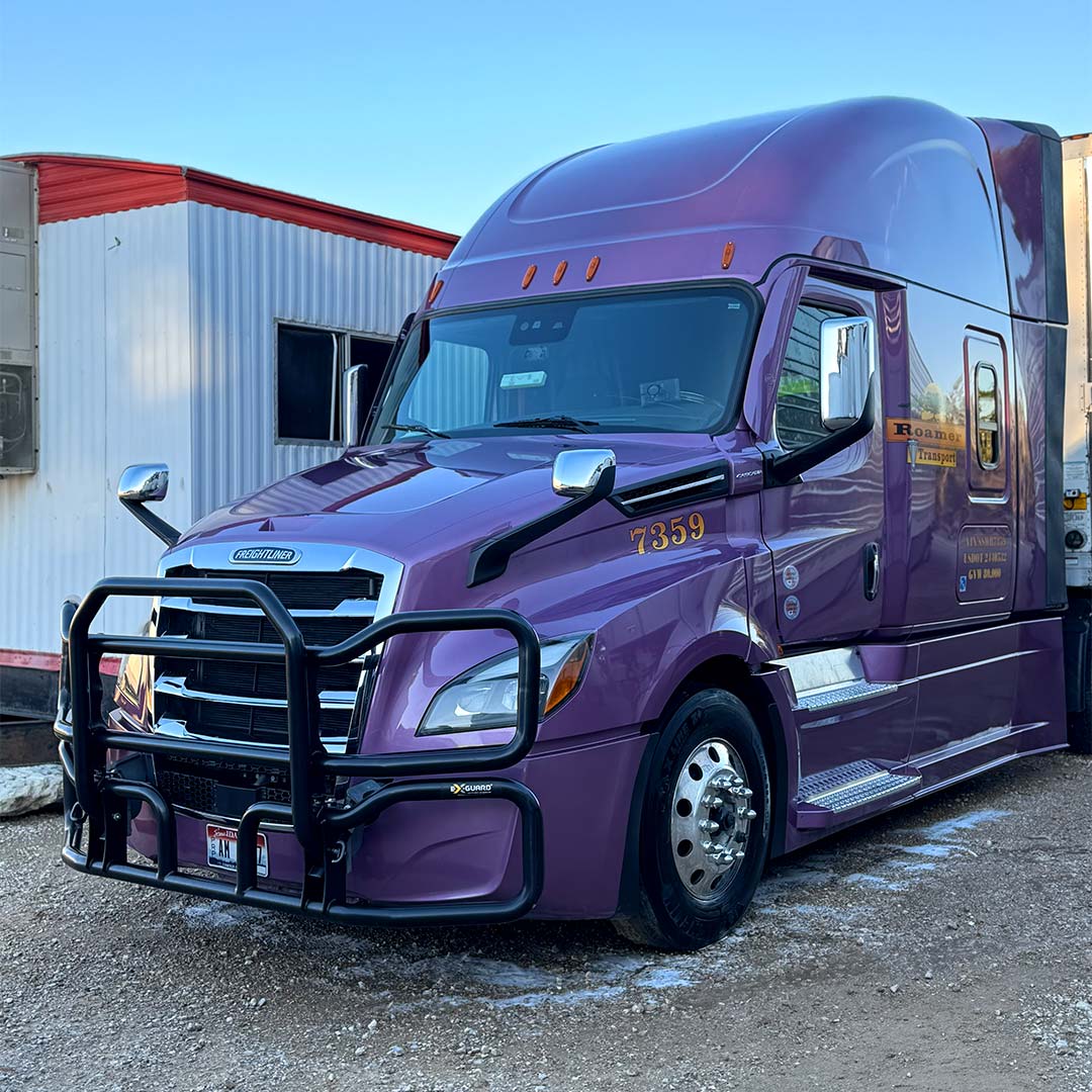 Purple semi truck exterior after car wash