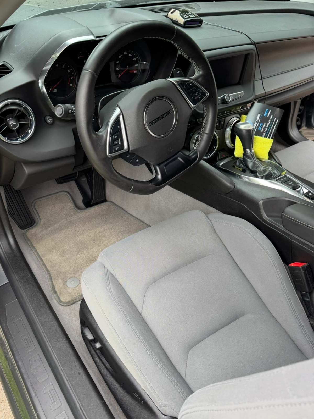 Clean Camaro interior after professional interior detailing