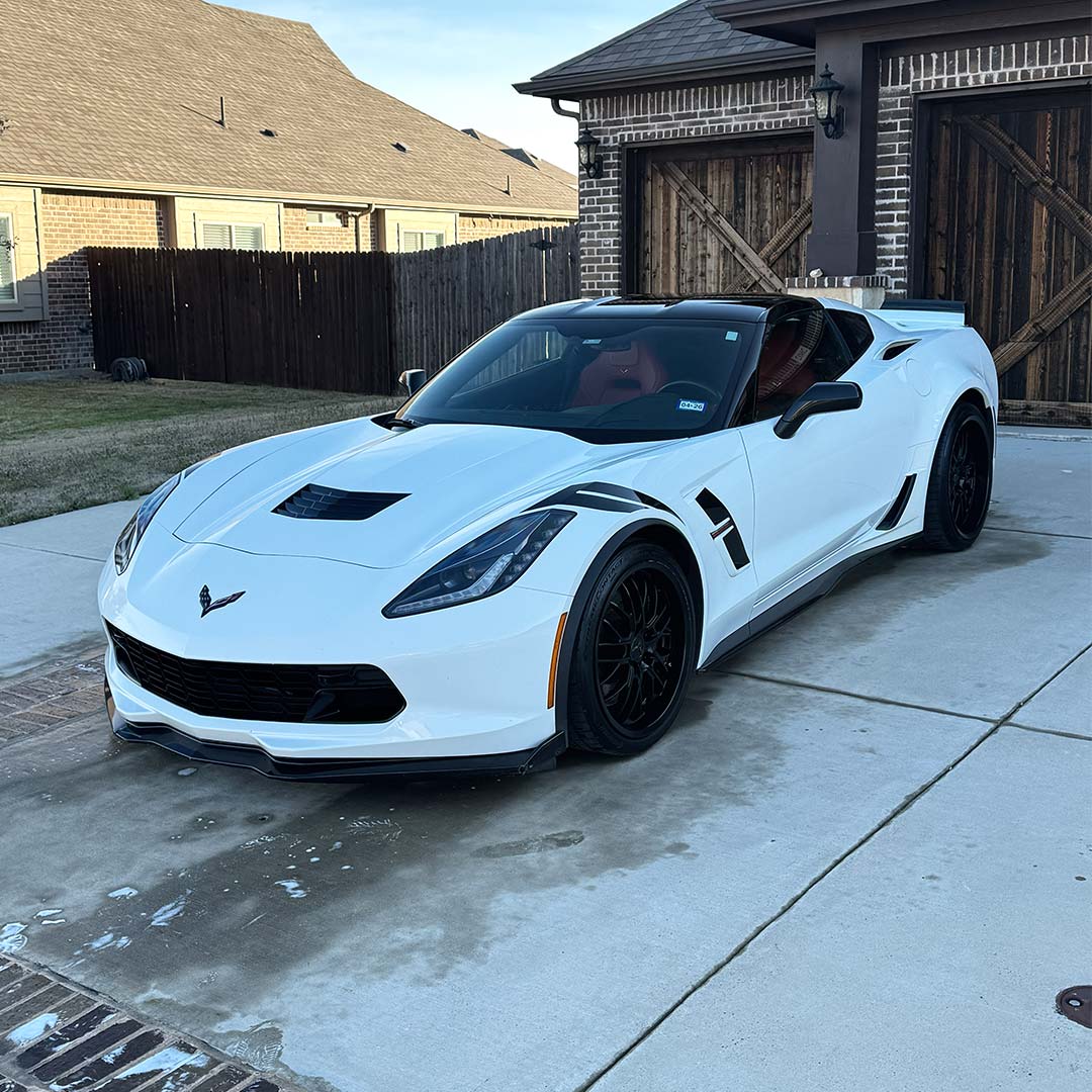 White Chevrolet Corvette after paint correction and ceramic coating in Dallas-Fort Worth, TX